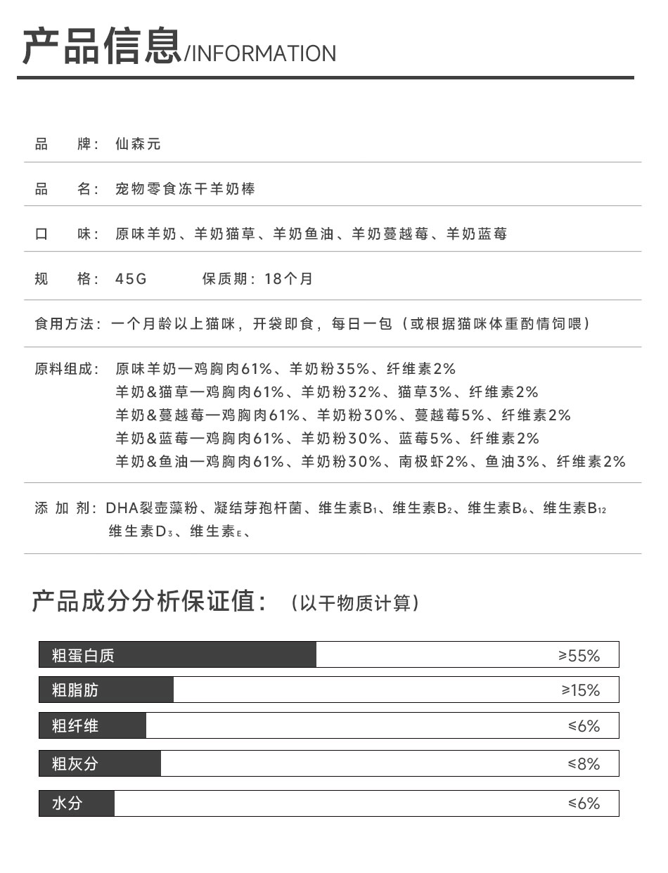 【仙森元】DHA冻干羊奶棒鸡肉增肥长胖营养补钙洁齿猫草鱼油猫狗零食 12